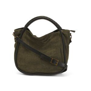CHEVAL Olive Made In Italy Suede Satchel With Tubular Handles
